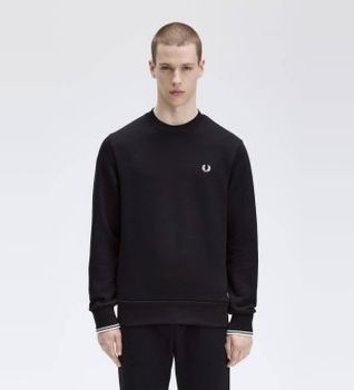 Fred Perry para hombre. M7535 Sudadera cuello redondo negro (XXL), Casual, Algodón