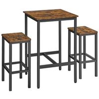 conjunto de mesa de bar y 2 taburetes industriales antideslizante - marron
