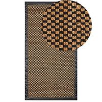 alfombra de yute algodon cuero negro y beige a cuadros 80 x 150 cm estilo rustico boho gerce