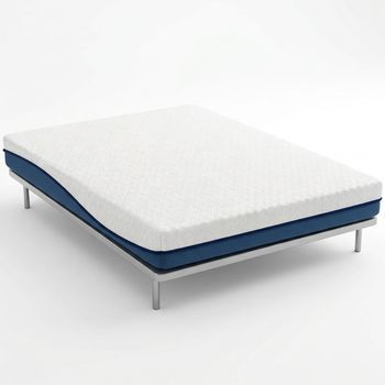 Colchón 90x190 De Espuma Viscoelástica Con Extracto De Té Verde, Funda Lavable, Blanco Y Azul