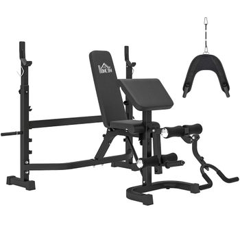 HOMCOM Banco de Pesas Banco de Musculación con Respaldo Inclinable y Soporte de Barras para Entrenamiento 187x140x117-136 cm Negro   Aosom España