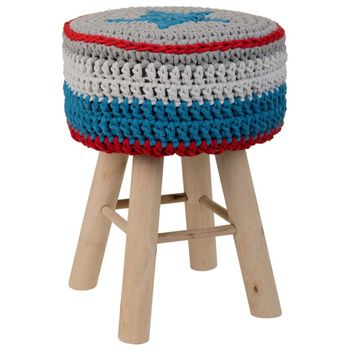 Taburete de madera y algodã â œn trenzado azul
