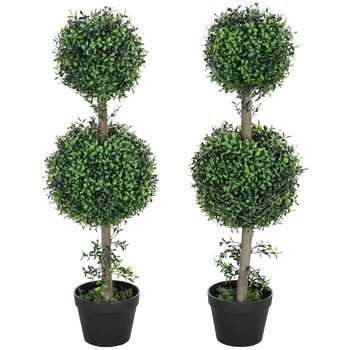 Set De 2 Bojes Artificiales 91,6 Cm Con Maceta Y Protección Uv