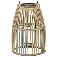 linterna de madera de bambu beige 32 cm soporte de vidrio estilo boho para interior y exterior hoste