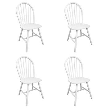 Pack 4 Uds Sillas De Comedor | Silla De Cocina | Mueble De Comedor Madera Maciza De Caucho Blanco