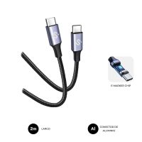 cable usb-c subblim plus 100w 2m nylon trenzado chip e-marker transferencia 480mbps negro