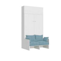 cama doble plegable francesa kentaro de 140 cm con sofa y mueble alto de fresno blanco azul claro