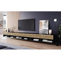 mueble de tv lowboard a 300 cm mueble de television mueble de salon sin iluminacion led color wotannegro espiga