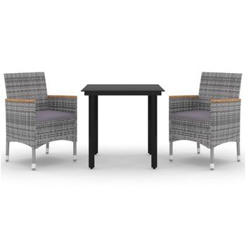 Set Comedor De Jardín 3 Piezas | Mueble De Jardín Y Cojines Ratán Sintético Y Vidrio