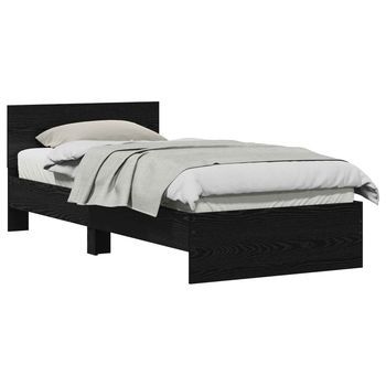 Cama Individual | Cama Para Adulto | Estructura De Cama Roble Negro 90 X 190 Cm Madera De Ingeniería