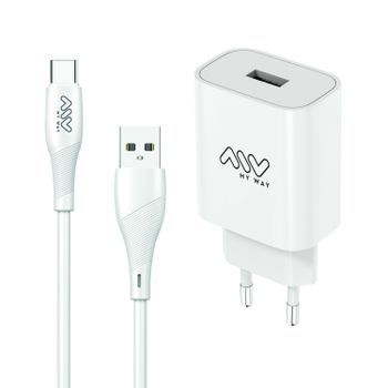 Cargador Pared + Cable USB Tipo C 2A 15,6X8X3CM ABS BL MYW