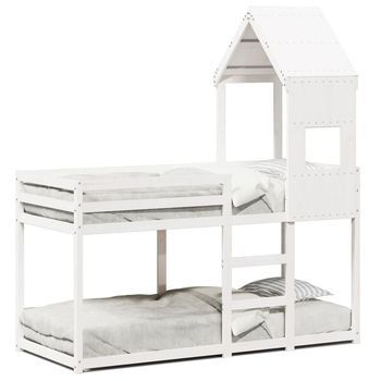 Cama Litera Con Techo Madera Maciza De Pino Blanco 75x190 Cm Vidaxl