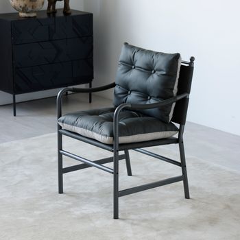 Sillón Auxiliar De Cuero Negro, 60 × 62 × 90 Cm, Estructura Metálica Y Reposabrazos