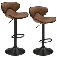 costway juego de 2 taburetes de bar giratorios de altura ajustable sillas tapizadas con respaldo de comedor con marco metalico para bar cocina