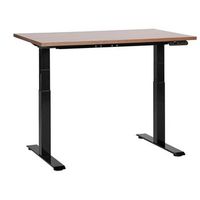 escritorio de altura regulable electrico oficina moderna patas cuadradas 120 x 72 cm tablero madera oscura soporte de acero negro destines