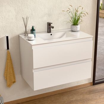 Mueble Baño Suspendido 60 Cm Blanco, Encimera Bellobath