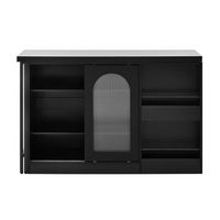 mesa de bar para cocina negra extensible con tablero giratorio y almacenaje