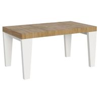 mesa extensible roble natural y patas madera blanca 6 a 20 plazas kristo 160 a 420 cm-soporte 2 pies