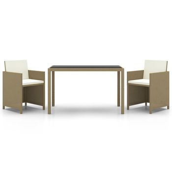 Set Comedor De Jardín 3 Piezas | Mueble De Jardín Con Cojines Ratán Sintético Beige