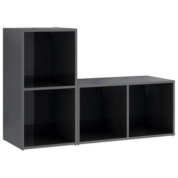 Muebles De Salón 2 Piezas Madera De Ingeniería Gris Brillo Vidaxl