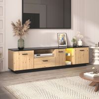 mueble tv efecto madera 1 cajon 3 puertas iluminacion led 15 colores