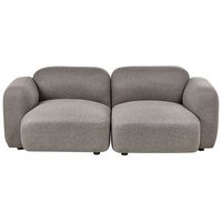 sofa escandinavo de 3 plazas respaldo tapizado patas de madera con tapas protectoras de tela gris oscuro afoss