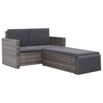 Set De Muebles De Jardín 2 Pzas Y Cojines Ratán Sintético Gris Cfw153963