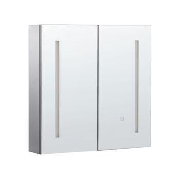 Mueble De Baño Led Con Espejo 60 X 60 Cm Almacenaje Minimalista Moderno De Pared 2 Puertas 2 Estantes Negro Chabunco