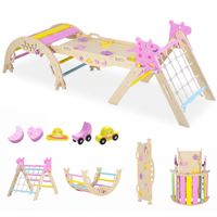 costway triangulo unicornio gimnasio interior con arco rampa y escalador plegable de madera montessori para cuarto ninos guarderia rosa