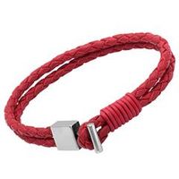 brazalete de cuero cierre de acero inoxidable rojo