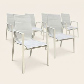 Pack 6 Sillas Aluminio Exterior Con Cojín,blanco Envejecido,67x57x95,5