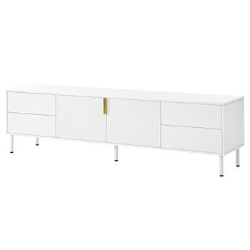 Mueble Tv Blanco De 180 Cm Con Cuatro Cajones Y Puertas Estriadas