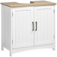 mueble bajo lavabo de mdf con dos puertas y estante regulable 60 x 33 x 60 cm  blanco y madera natural