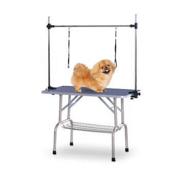 PawHut Mesa de Aseo para Mascotas Plegable con Estante Almacenamiento Estructura de Acero Altura Ajustable 107x60x170 cm   Aosom España