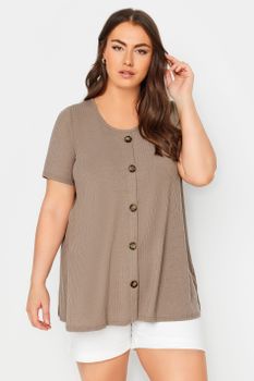 Yours Top Canalé Moca Con Botones De Adorno, Mujer Curvy Y Tallas Grandes, Yours