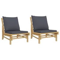 pack 2 uds sillas de jardin  silla de exterior  sillon bambu con cojines gris oscuro