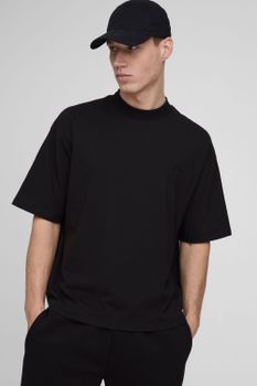 Camiseta Oversize Recta Con Cuello Extendido Y Estampado Homme, Negro