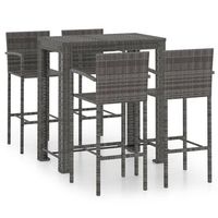 set muebles bar jardin 5 piezas  mobiliario de jardin ratan sintetico reposabrazos gris