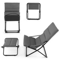 costway silla plegable para patio con otomana sillon portatil para exteriores con reposapies y cojin extraible silla de playa reclinable gris