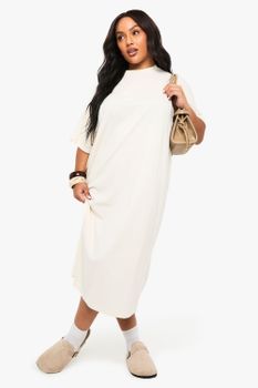 Vestido Camiseta Plus Midi Oversize, Beige