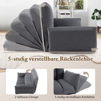 Sofá De Suelo Con Respaldo Y Reposabrazos Ajustables En 5 Posiciones Sillón Relajante Para Salón Gris