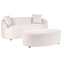 sofa 2 plazas con otomana de tela con forma de alubia tapiceria de tela beige claro amal