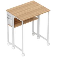homcom escritorio plegable con ruedas 63 x 50 cm con estanteria y bolsa de almacenamiento madera natural   aosom espana