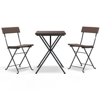 Muebles De Cafetería Plegables 3 Uds | Mesa Y Sillas Ratán Sintético Marrón