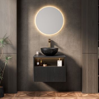 Mueble De Lavabo Suspendido - Baño - Contrachapado Y Cerámica - Negro (60x46x60.8cm)