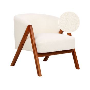 Sillón De Salón Moderno Patas De Madera De Caucho Tejido Bouclé Blanco Crema Skei