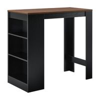 encasa mesa de bar de bistro elegante - 110 x 50 x 103 cm - mesa alta cocina - barra integrada para bebidas - 3 estantes - negro y efecto nogal