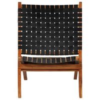 silla plegable de tiras cruzadas de cuero autentico negro
