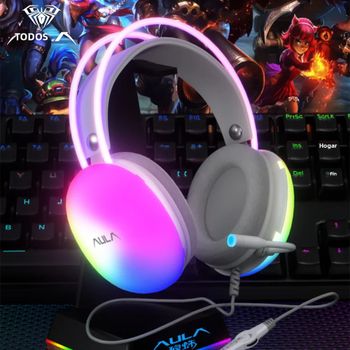 AULA S505 Esports Gaming auriculares ordenador USB con cable auriculares RGB efecto de luz fría diadema transparente auricular para PC portátil