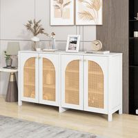 aparador moderno - mueble de salon y comedor - mdf y ratan pe - blanco 145x40x80cm